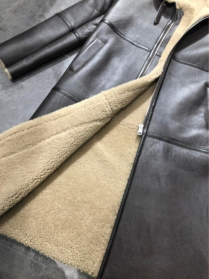 Women’s Oversized Real Fur Leather Trench Coat