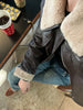 Womens waxed leather down aviator bomber jacket