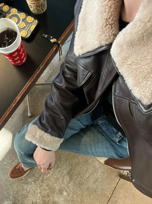 Womens waxed leather down aviator bomber jacket