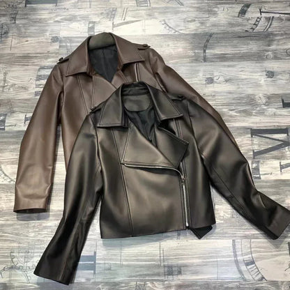 Women Genuine Sheepskin Leather Slim Moto Jacket