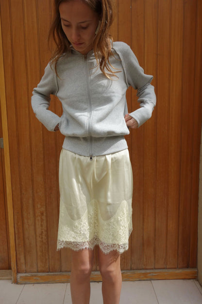 Satin Lace Splicing High Waist Mini Skirt for Women