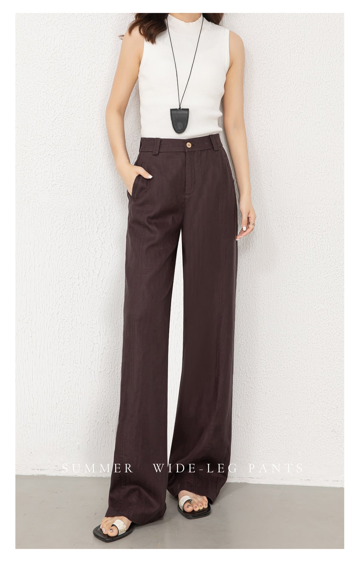 Women wide leg trousers in tencel linen fabric