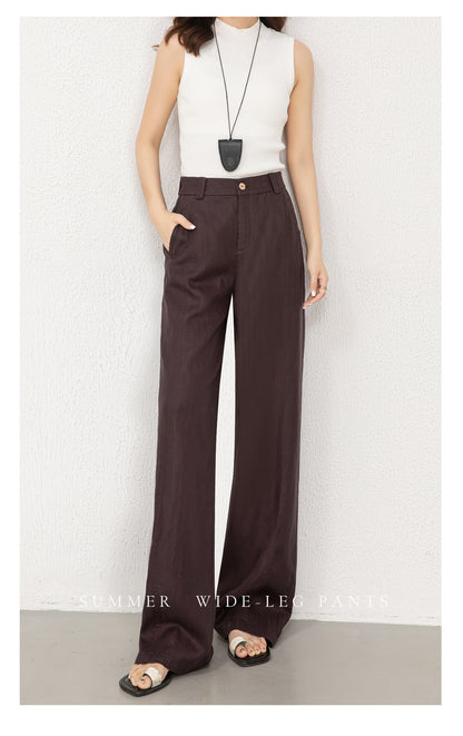 Women wide leg trousers in tencel linen fabric