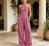 Women’s Halter Neck Wide Leg Jumpsuit with Pockets