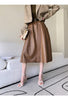 Sheepskin a-line leather midi skirt belt