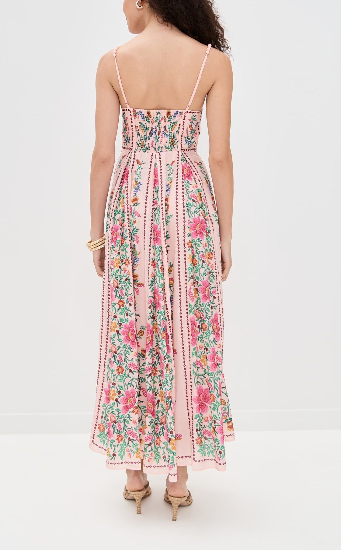 Women summer maxi dress with blush floral bead straps