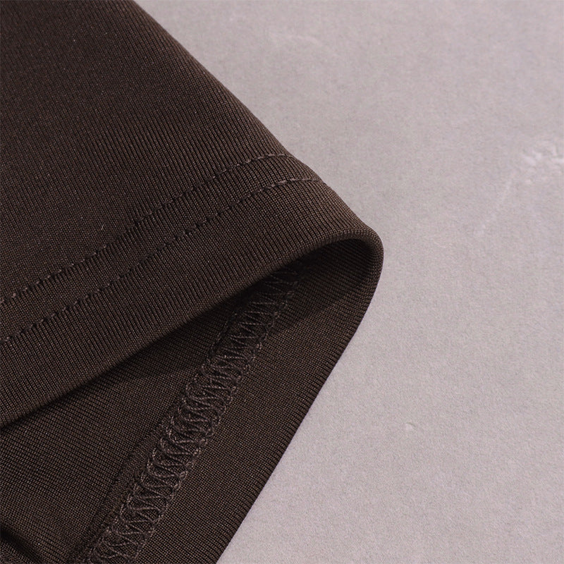 Brown ruched tube dress with twist bust detail