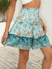 Mini skirt with teal floral ruffle tiers