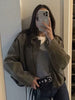 Women Faux Suede Textured Pilot Jacket Oversized
