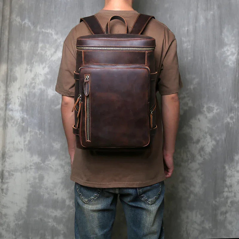 Retro leather backpack for men 15 inch laptop