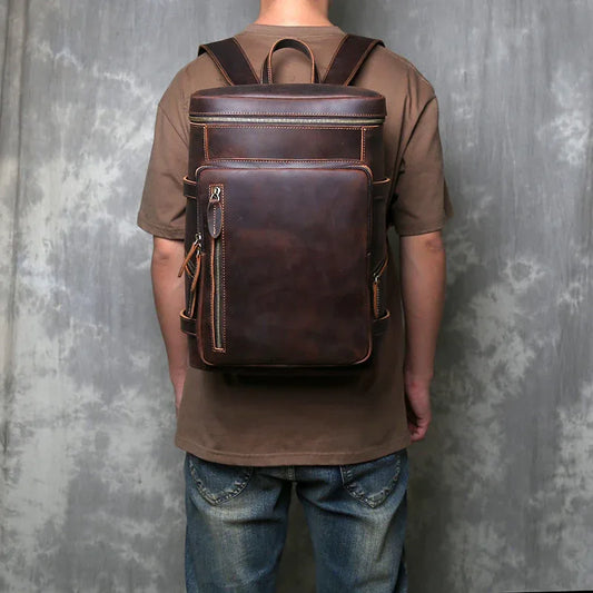 Retro leather backpack for men 15 inch laptop