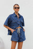 Women’s Denim Two Piece Short Sleeve Shirt and Shorts Set