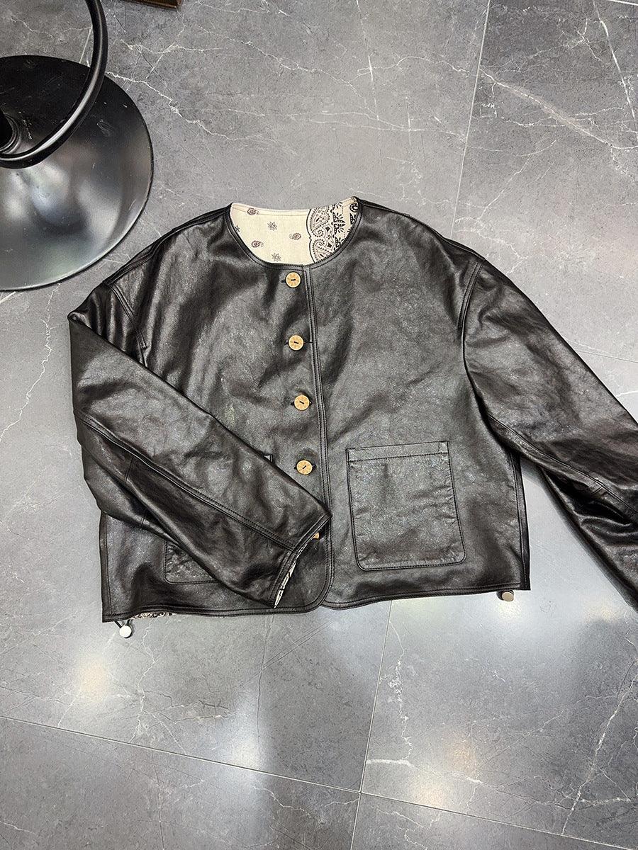 Women Leather Bomber Jacket Oil Waxed Black S