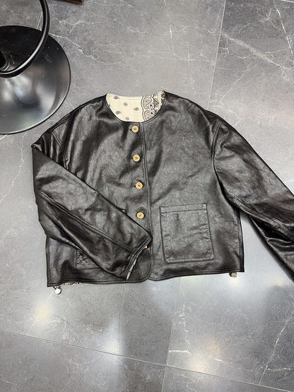 Women Leather Bomber Jacket Oil Waxed Black S