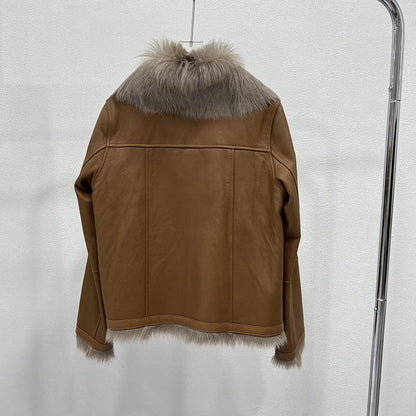 Women’s Short Shearling Leather Bomber Jacket