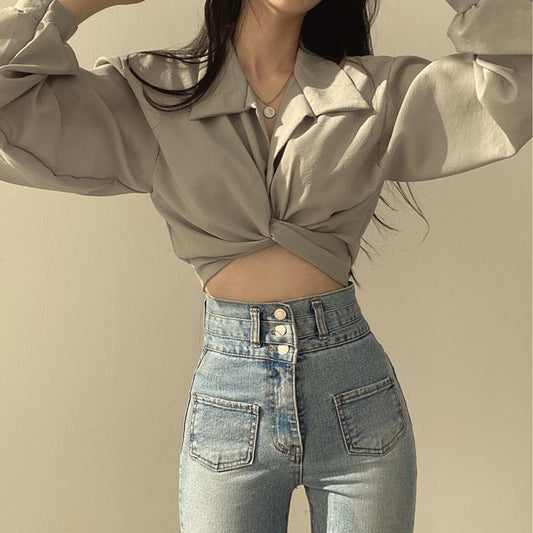 Women Cropped Shirt Waist Fitted