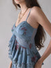 Women’s Floral Lace Trim Mesh Ruffle Camisole Top