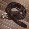 Braided genuine leather belt with silver buckle