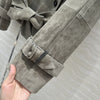 Women Cropped Suede Short Trench Jacket with Belt
