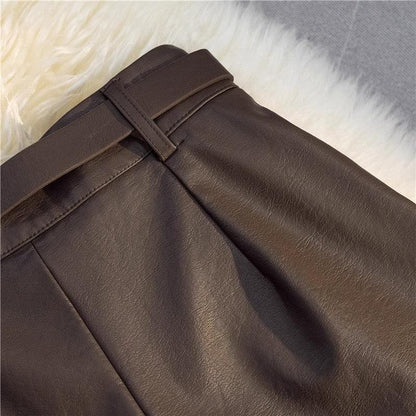 High waist faux leather a line shorts