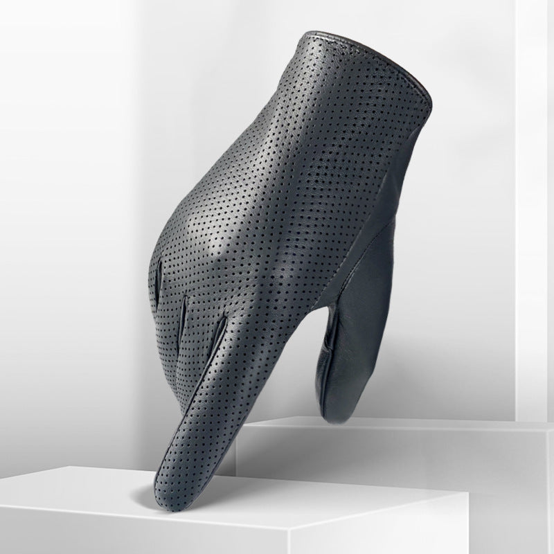 Men’s Leather Driving Gloves in Sheepskin with Perforated Touchscreen Design