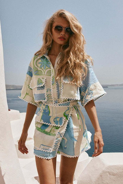 Summer lace print two piece resort outfit