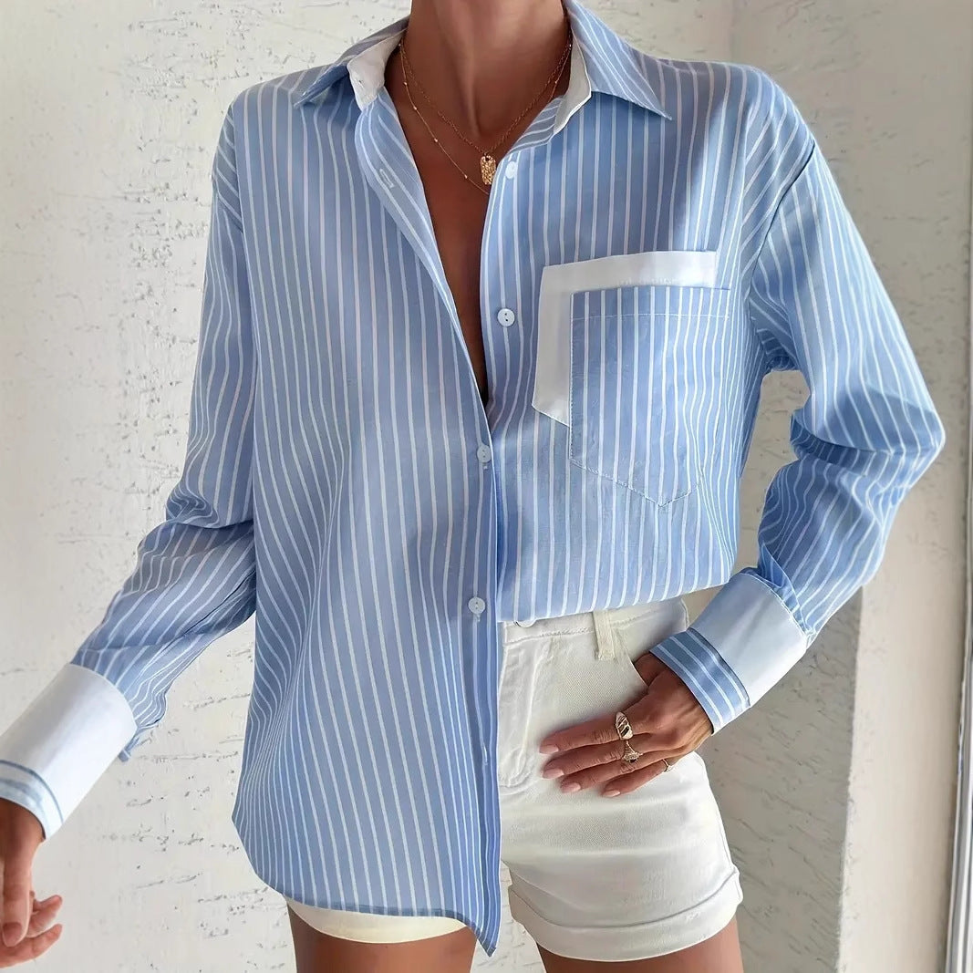blue striped women's shirt
