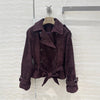 Women Cropped Suede Short Trench Jacket with Belt