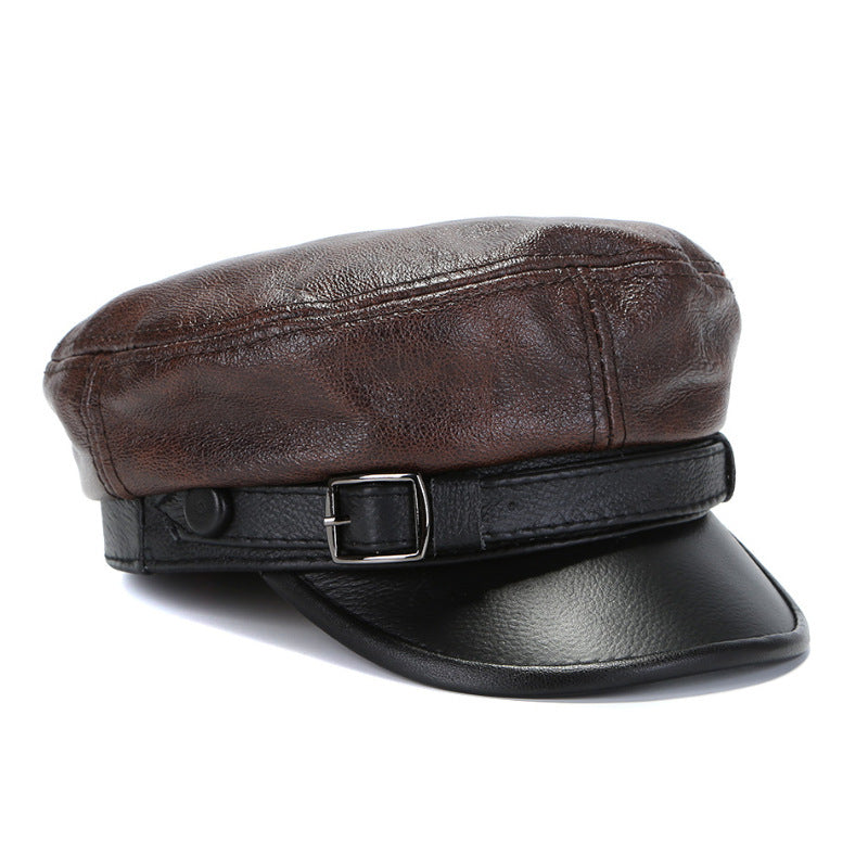 Genuine leather men cap with adjustable band