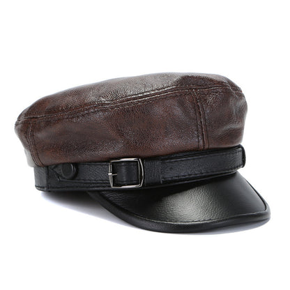 Genuine leather men cap with adjustable band