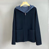 Women Cashmere Wool Hooded Sweater Zip Front Knitted Cardigan