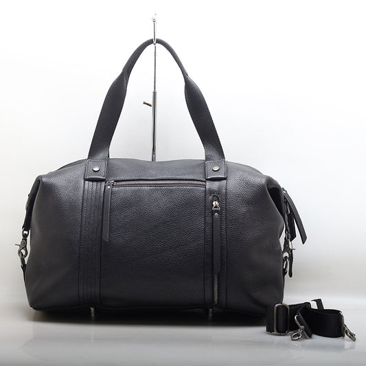 Black Leather Commuter Travel Duffle Bag