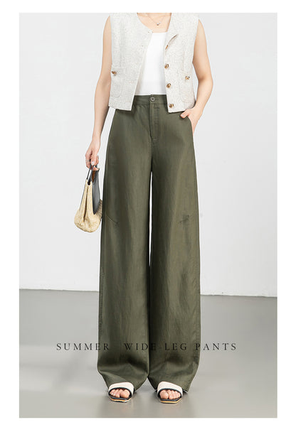 High waist wide leg linen pants for women