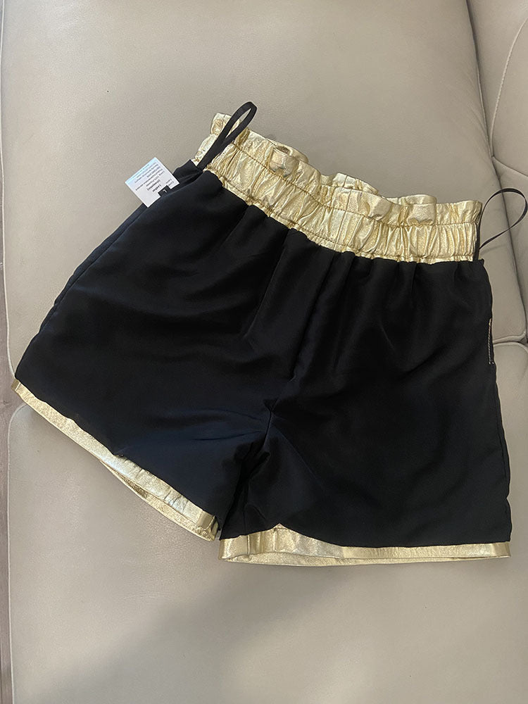 Gold High Waist Women Leather Shorts