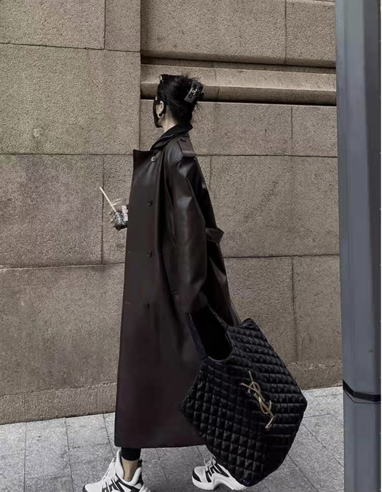 Over the Knee Faux Leather Women Long Coat