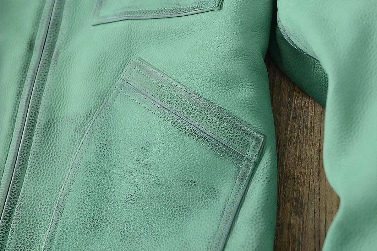 Men’s Distressed Emerald Green Leather Jacket