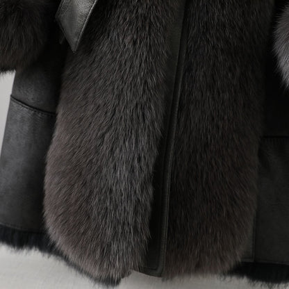 Women's Long Winter Coat Black Belted Oversized Collar Design