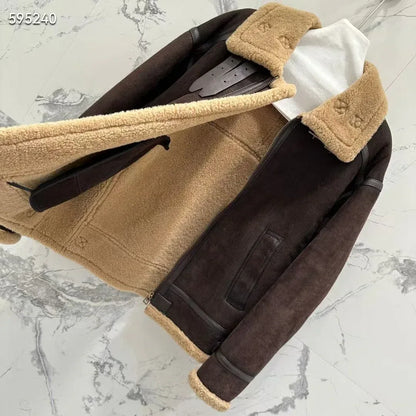 Men’s Real Shearling Fur Suede Leather Jacket