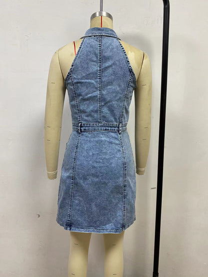 Women’s Sleeveless Blue Jean Mini Dress for Women