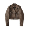 Women Brown Velvet Motorcycle Jacket Cropped Suede