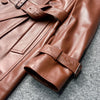Women Genuine Leather Double Breasted Trench Coat With Belt