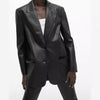 Women's faux leather blazer with suit collar pu