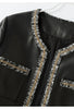 Women’s Leather Jacket with Chain Trim and Tweed Edge