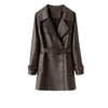 Women genuine leather long trench coat Brown M