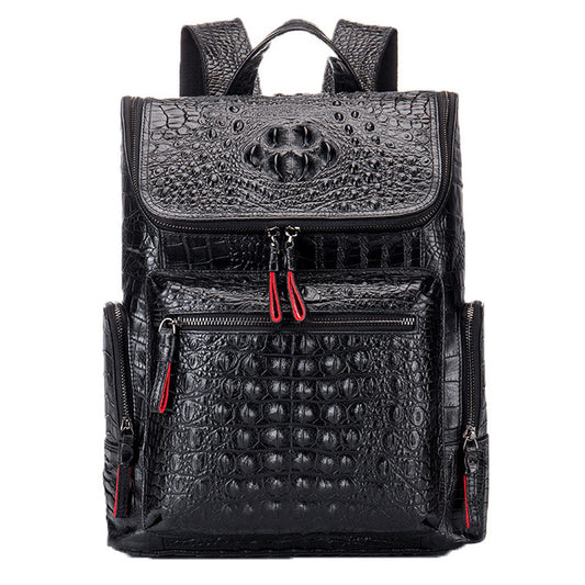 Crocodile Pattern Leather Backpack for Men Office Laptop