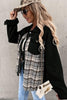 Black Plaid Patchwork Oversized Denim Shirt Jacket for Women