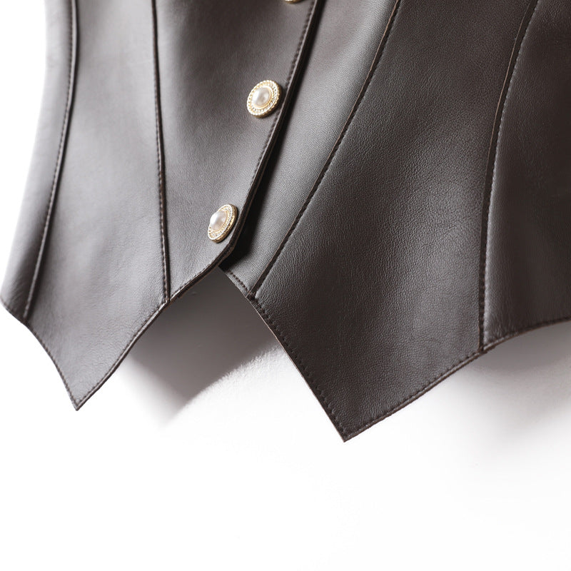 Brown Leather Slimming Vest For Women Slim Waist Suspender