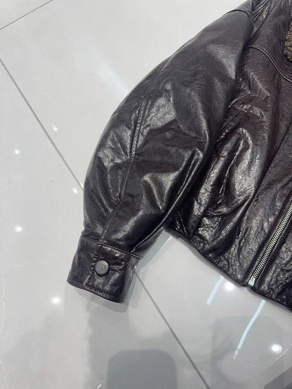 women genuine sheepskin bomber jacket with fur collar