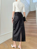 High waisted black sheepskin a line skirt