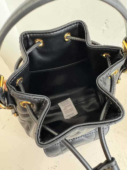 Small Quilted Leather Bucket Shoulder Bag for Women